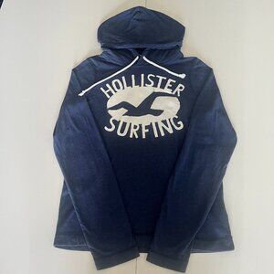 Hollister Mens Hooded Shirt Sz Med Navy Blue Long Sleeve JerseyY2K Surf Skate